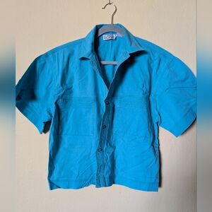 VTG Blue Casual Button Down Shirt Short Sleeve 100% Cotton